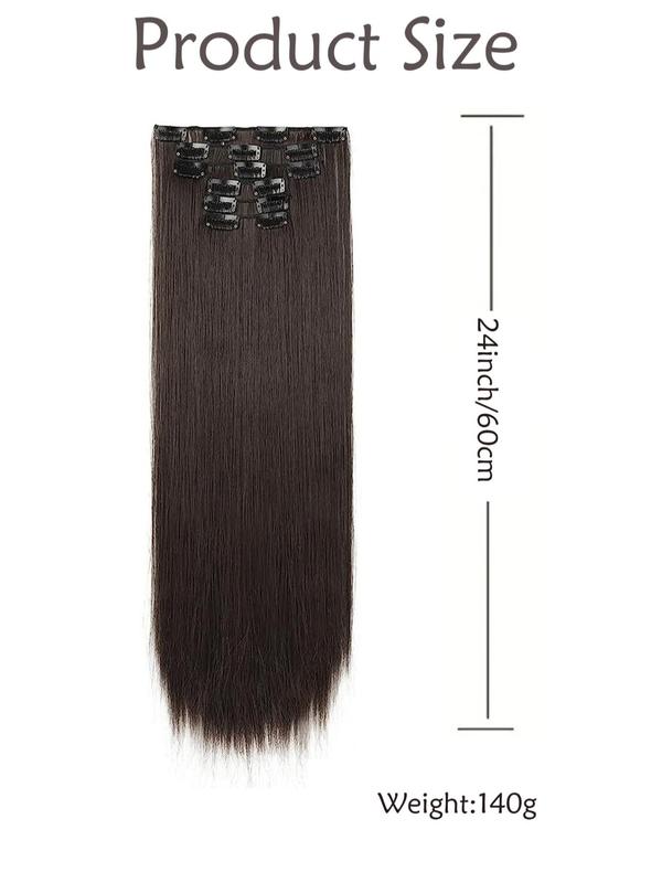 24 Inch Synthetic Long Straight Clip In Hair Extensions, 16 Clips Brown Wig Pieces For Female 1
