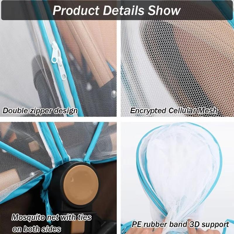 Product Introduction of Easy To Use Full Cover Baby Stroller Mosquito Nets Foldable Braced Baby Pram Mosquito Nets Dual-Use Zipper Stretchable Pushchair Mosquito Nets for Infant 11