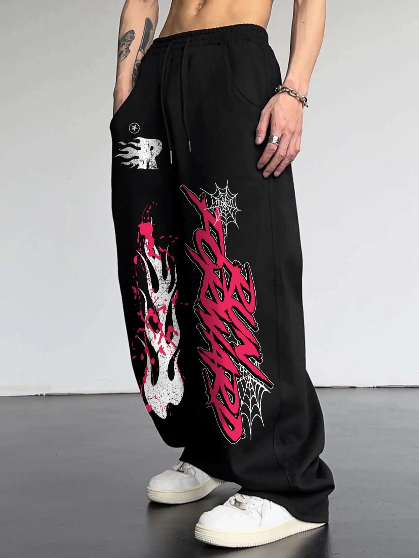 Men's Cartoon Spider Web & Letter Print Sweatpants, Casual Loose Fit Jogger Pants for Daily Wear, Fashion Men's Trousers for All Seasons