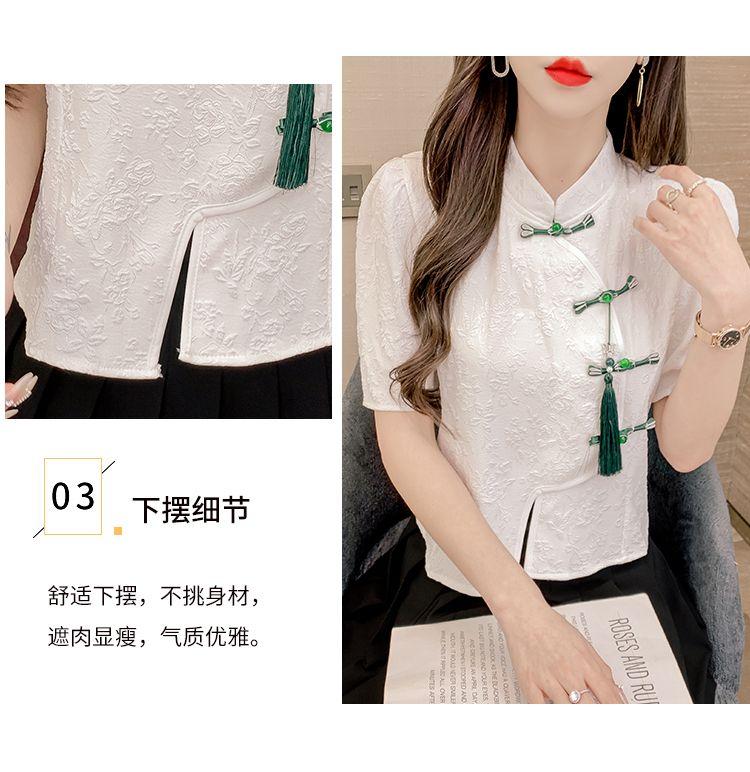 Product Introduction of Áo Sơ Mi Phong Cách Trung Quốc Hàng Mới Về, ngắn Tay Nữ, Bộ Sưu Tập Mùa Hè 2023, Thiết Kế Đẹp, Tay Phồng Độc Đáo Áo Có Nút Thắt Nút Trung Quốc Bất Đối Xứng 6