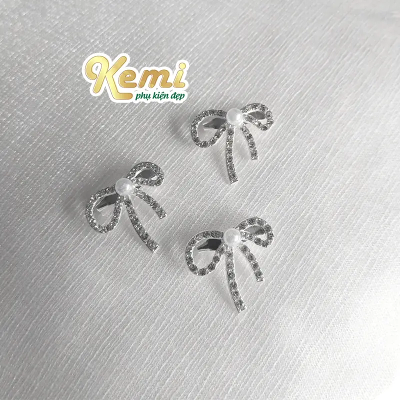 Nơ cài áo váy đính đá điểm ngọc sang trọng kích thước 2,5cm có ghim tag cài 4