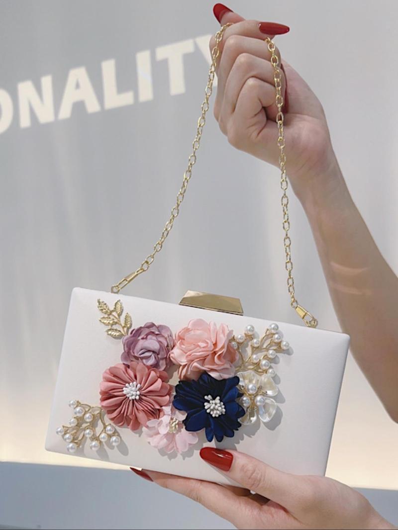 Product Introduction of Women's Elegant Flower & Faux Pearl Decorated Evening Bag, Exquisite Trendy Clutch Bag, Fashionable Bag for Party Decoration 3