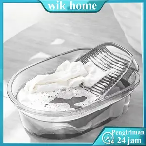 Transparent Wash Basin With Washboard Baskom Transparan dengan Papan Cuci Wadah Cuci Baju Minimalis & Estetik penggilesan/gilesan plastik / baskom cuci baju Baskom Transparan Multifungsi Serbaguna Diameter Besar Dengan Pegangan di Kedua Sisi Bahan PET