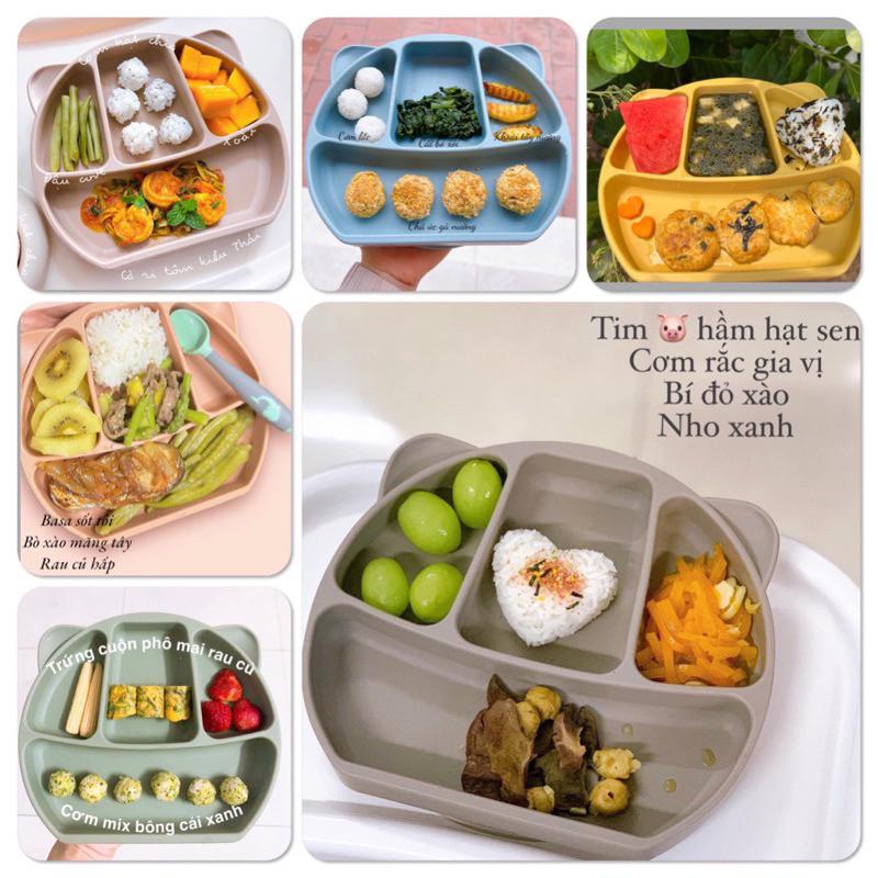 Khay ăn dặm Silicon có đế hít chân không chống đổ cho bé nhiều ngăn nhiều màu và nhiều hình