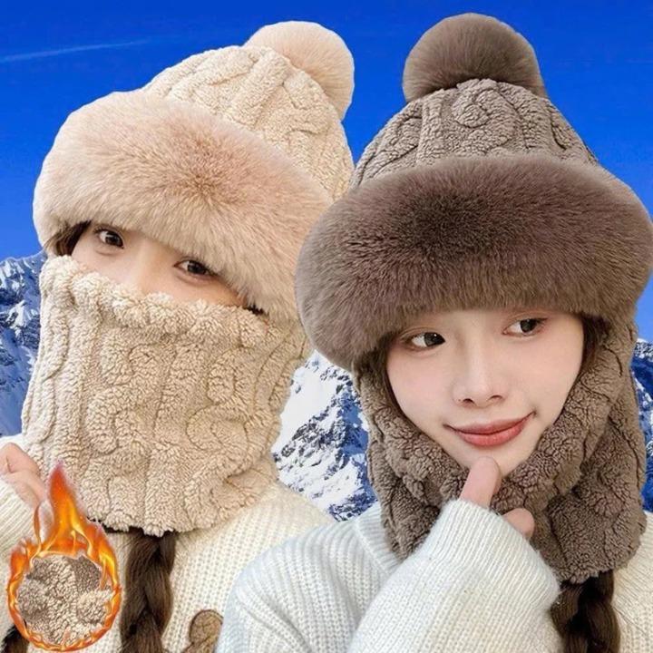  Mũ len nữ lông cừu trùm đầu mùa đông mũ len nữ kèm khăn quàng cổ trẻ trung phụ kiện thời trang Women Pin  Mũ lông thỏ cho nữ phong cách hàn quốc 