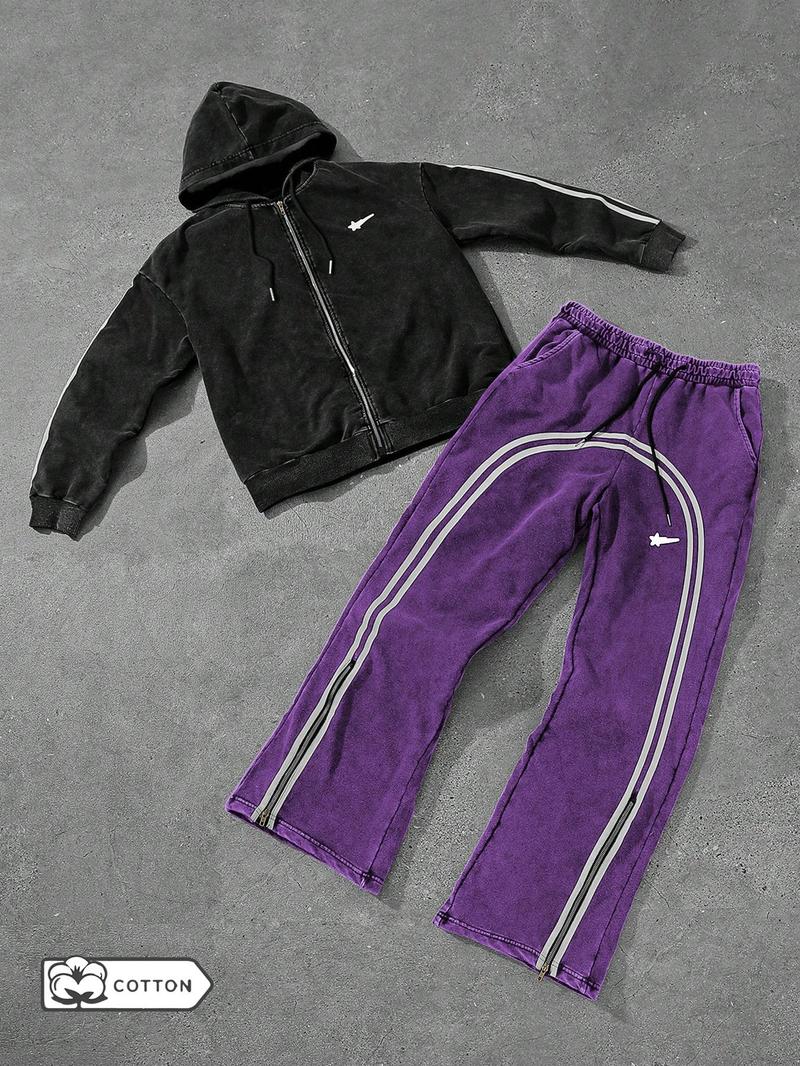 Product Introduction of Two-piece Set Men's Zip Up Hoodie & Sweatpants, Regular Fit Casual Long Sleeve Hooded Sweatshirt & Jogger Pants for Spring & Fall, Fashion Men's Two-piece for Daily Wear, Going Out Outfits, Cotton 2