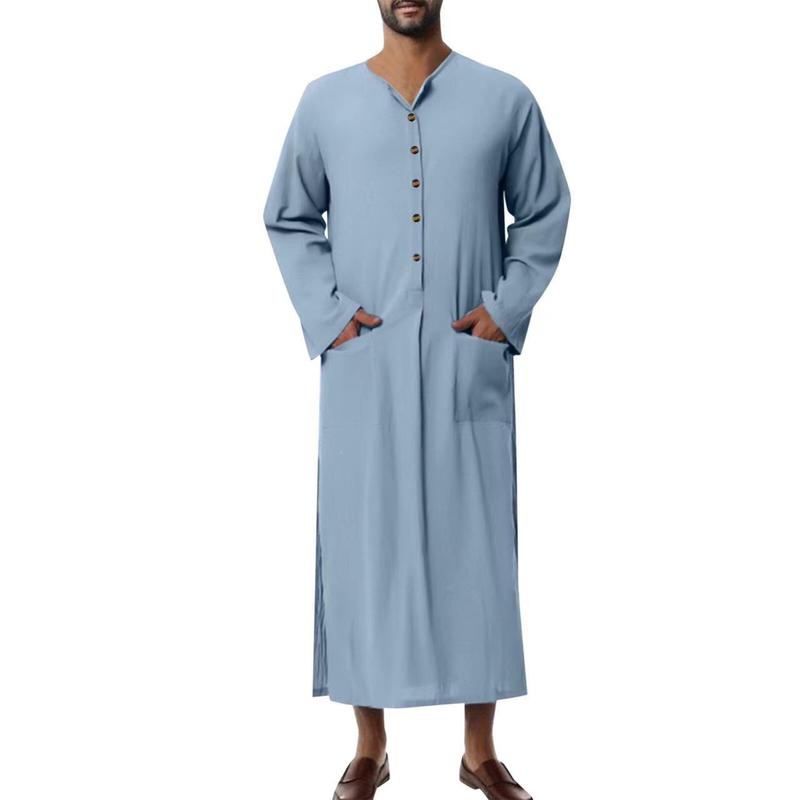 Product Introduction of Muslim Robe New Men's Loose Stand Collar Door Tube Long Sleeve Robe Ethnic Style Robe 12