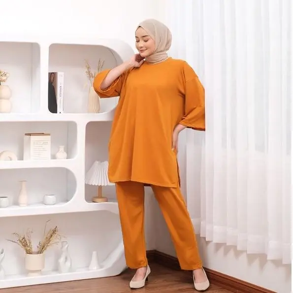 2UK ONESET POLOS JUMBO CELANA ATASAN OVERSIZE BASIC RATA baju karet wanita  setelan  kaos Melar Muslim 6