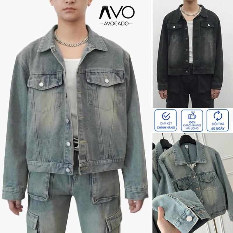 AVOCADO - Áo Khoác Jean Bò Denim jacket nam nữ form Boxy Unisex Avocado cao cấp bᶖgsize Menswear Có Cổ