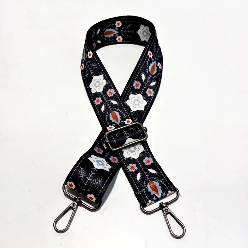 Tali Strap Tas Selempang Wanita FTH Bahan Kanvas Motif Bunga Lebar Premium Hitam 6