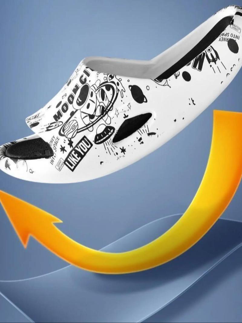 Product Introduction of Men's 1 Pair Cartoon Astronaut Pattern Slides, Casual Soft Comfortable Hollow Out Design Slippers for Indoor & Outdoor Wear, Non-slip Slippers for Daily Wear 7