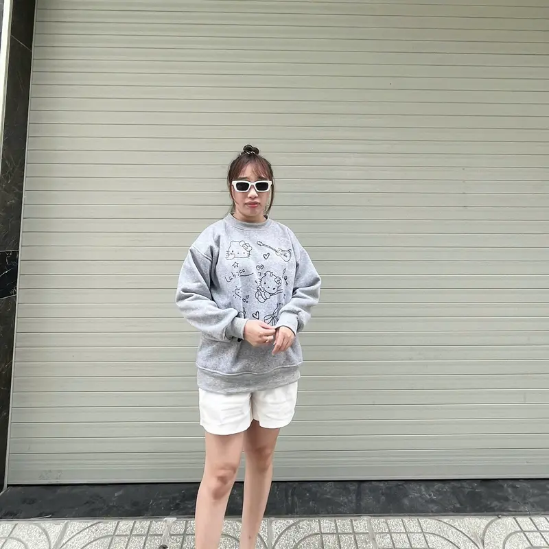 Áo Nỉ nam nữ Xám form rộng đẹp ,ao sweater Hello Kitty in hình cute mùa đông local brand 5