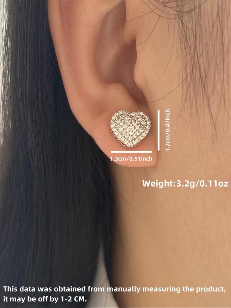 Product Introduction of Elegant Rhinestone Heart Shaped Stud Earrings (1 Pair), Fashionable Jewelry for Women, Fashion Jewelry for Party, Daily Clothing Decor, Trendy All-match & Exquisite Jewelry for Birthday Gift, Valentine's Day, Gift 12