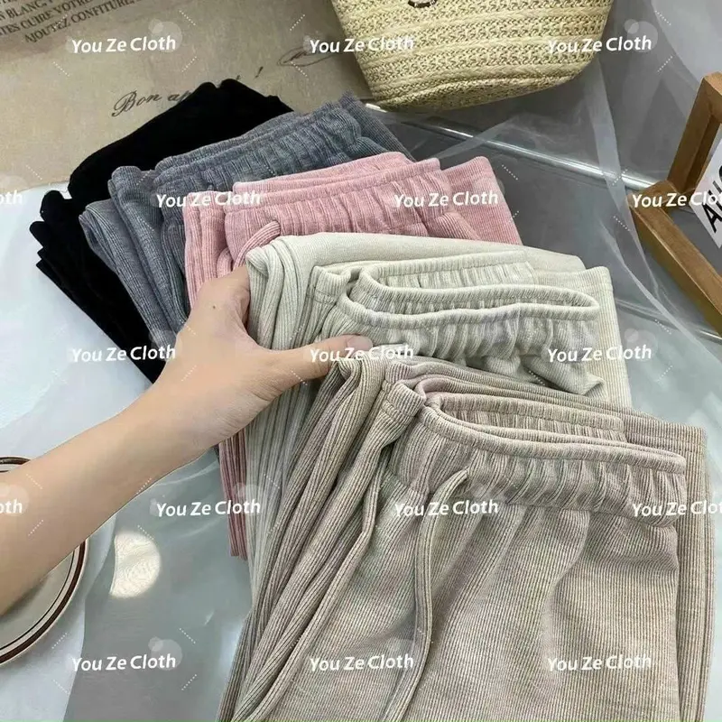 Quần ống suông nỉ thu đông chất tăm nhung mịn cạp chun co dãn Nữ 5