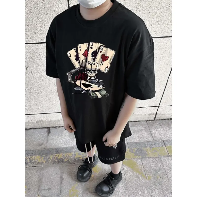 Cetakan tengkorak poker retro |Baju Oversize Pria|Kaos Pria Terbaru 2024|Kaos Cotton Combed 30s|Kaos Cowok Distro Original 100%|Kaos Pria Premium Tebal| Kaos Lengan Pendek Pria|Baju Kaos Oversize Couple |Kaos Oversize Pria Kaos Hitam 1