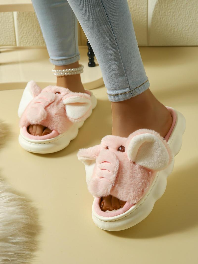Product Introduction of Women's Cute Cartoon Elephant Design Plush Slippers, Casual Soft Comfortable Home Slippers, Warm Slippers for Indoor & Outdoor Use for Fall & Winter 13