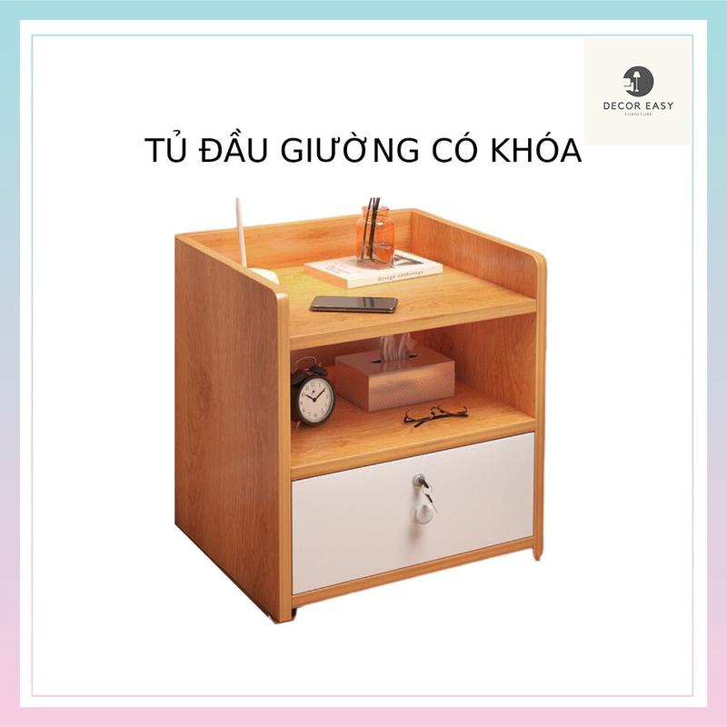 Tủ Để Đầu Giường - Tab Đầu Giường Có Khóa Gỗ MDF An Toàn Tiện Lợi
