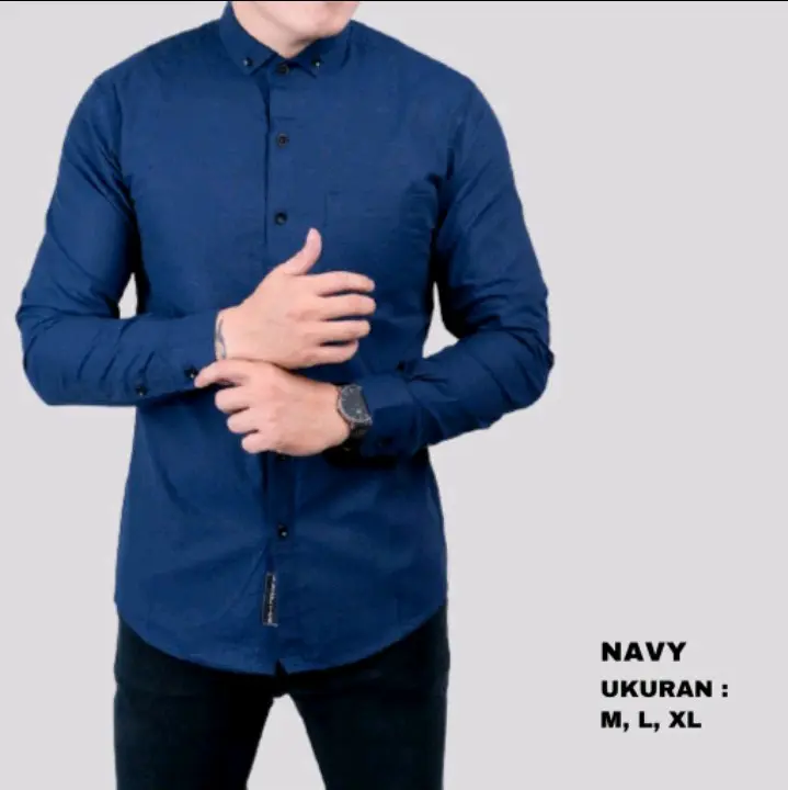 Kemeja Pria Lengan Panjang Simple Katun Santai Standar Formal