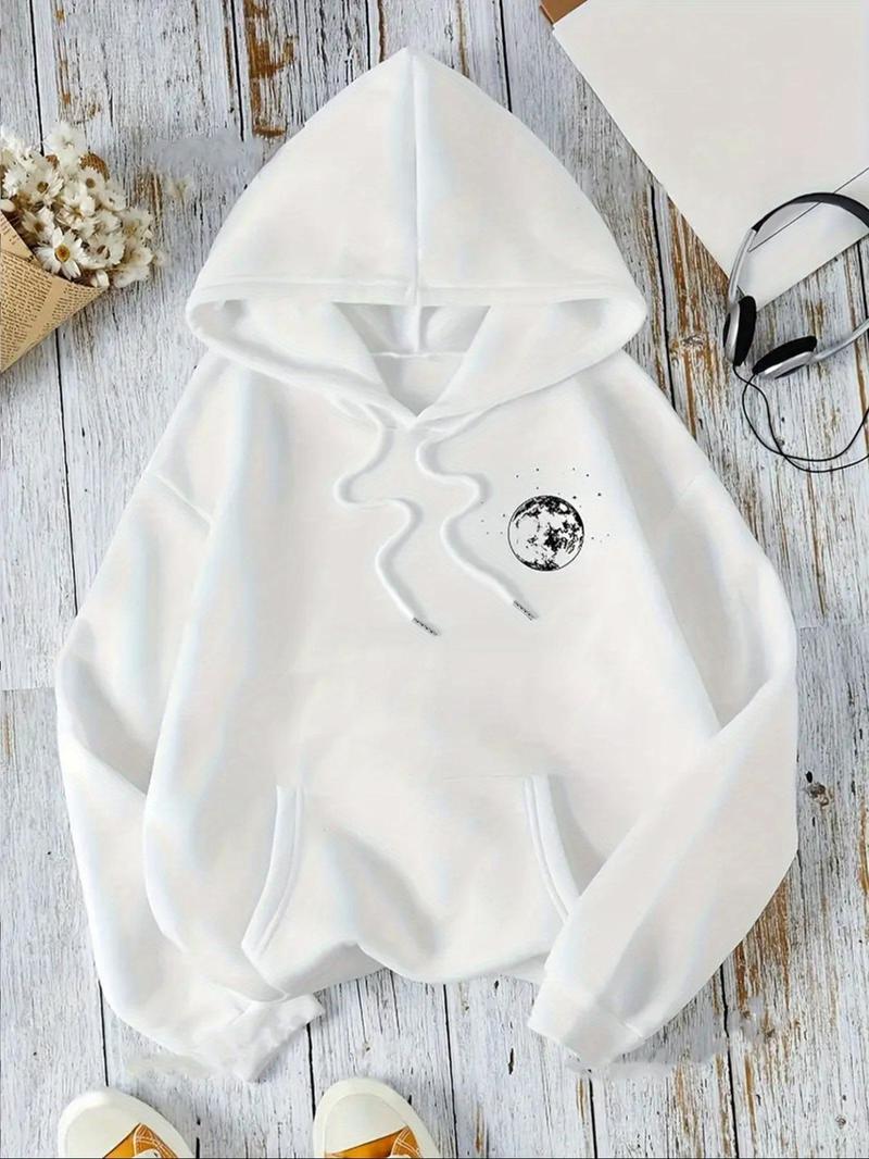 Product Introduction of Women's Star & Moon Print Drawstring Hoodie, Casual Long Sleeve Kangaroo Pocket Hooded Sweatshirt for Fall & Winter, Women's Clothes for Daily Wear 2