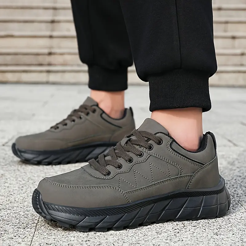 Men's Durable Synthetic Ankle Boots - Comfortable Lace-Up Hiking Boots with Breathable Fabric Lining & Cushioned Insole, Non-Slip PU Sole for Urban Outdoor Trekking, Round Toe Design, Trekking Footwear | Modern Boot Design, Hiking Shoes 1