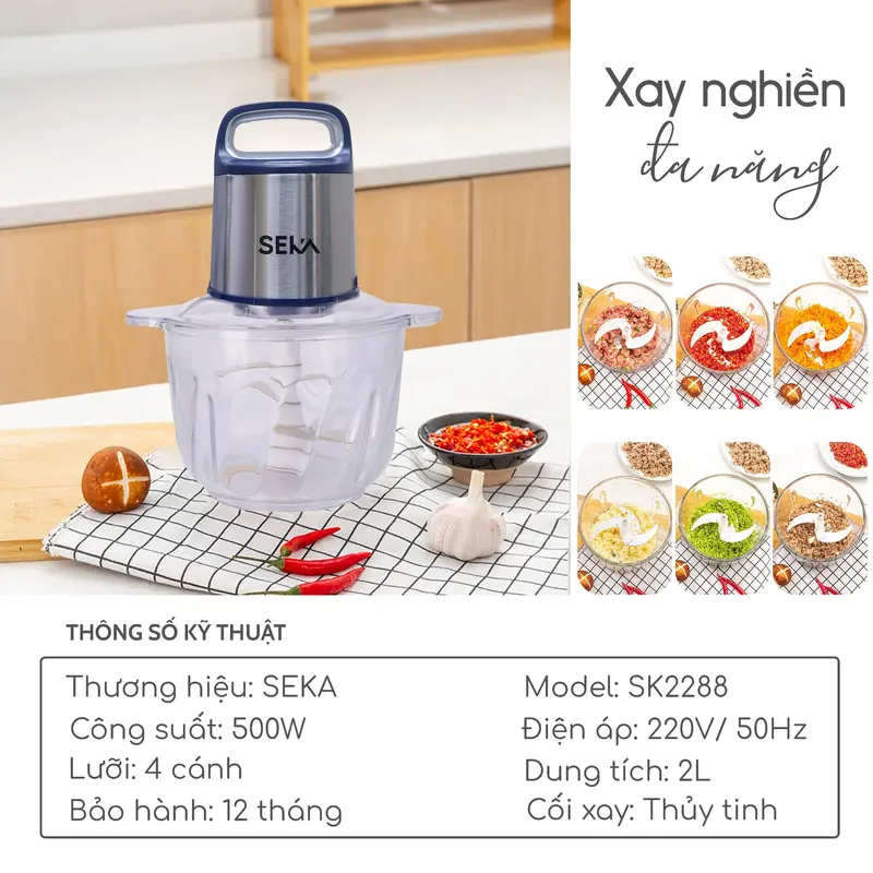Cối xay đa năng seka, xay thịt, xay củ quả, xay rau bảo hành chính hãng 1 năm Xay Sinh Tố 6