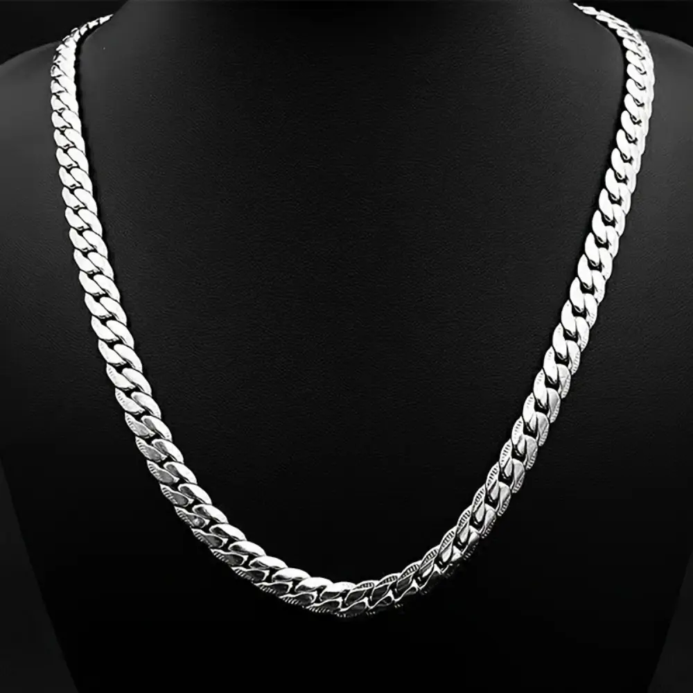 Sterling Silver 925 Flat Side Chain Necklace For Men, Stylish And Durable Accessory