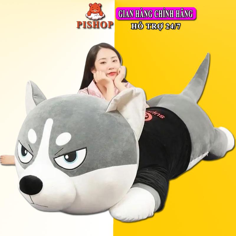 Gấu Bông Chó Husky Siêu To Khổng Lồ Gối Ôm Chó Husky Ngáo Size 100cm Hàng Cao Cấp Siêu Mềm Mịn Thú Bông Thú Nhồi Bông