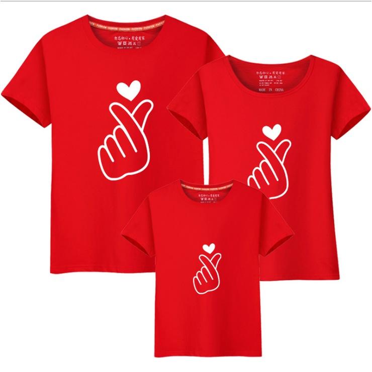 Heart 9 Colors Cotton Family Matching Outfits Tshirt Women Blouse T Shirt Couple Set Wear Men Tee 0