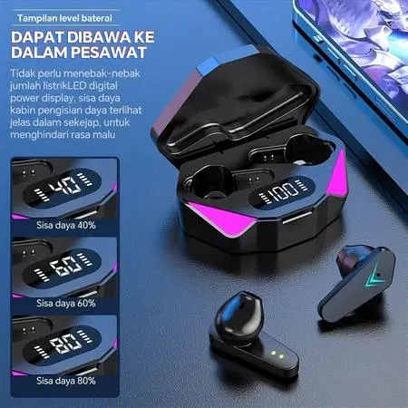 Headset Bluetooth TWS X15 COD X15 Gaming Earphone True Wireless Stereo Gaming earbud Tampilan Digital Nirkabel Bluetooth 5.3 Headset Stereo Olahraga Headphone In-Ear Tahan Air headset  full handsfree device 4