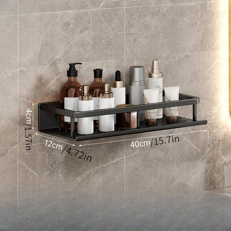Wall Mounted Bathroom Storage Rack, 1 Count Metal Bathroom Toiletries Storage Shelf, Bathroom Drain Storage Rack with Rod, Bathroom Organiser, Household Towel Holder 6