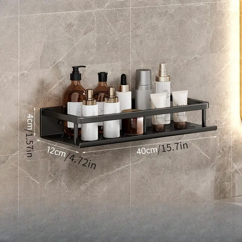 Wall Mounted Bathroom Storage Rack, 1 Count Metal Bathroom Toiletries Storage Shelf, Bathroom Drain Storage Rack with Rod, Bathroom Organiser, Household Towel Holder 6