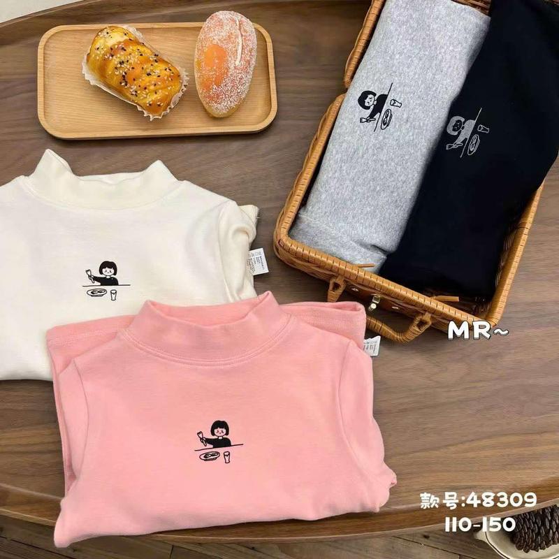 MẸ THÓC Áo bé trai bé gái: Áo giữ nhiệt cổ 3 phân in cô bé ăn sáng mã 48309 hàng QCCC by KID CLOTHING