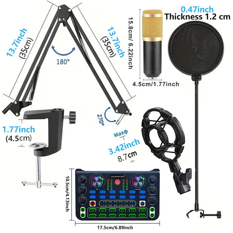 Podcast Equipment Bundle, Audio Interface with Voice Changer & Condenser Microphone, Audio Mixer Perfect for Recording, Broadcasting, Live Streaming 1