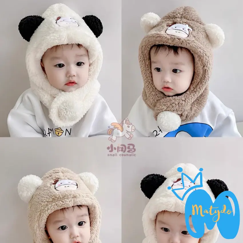 Mũ len mùa đông MATYDO nón liền khăn nỉ bông cho trẻ hình bò sữa từ 1-6 tuổi