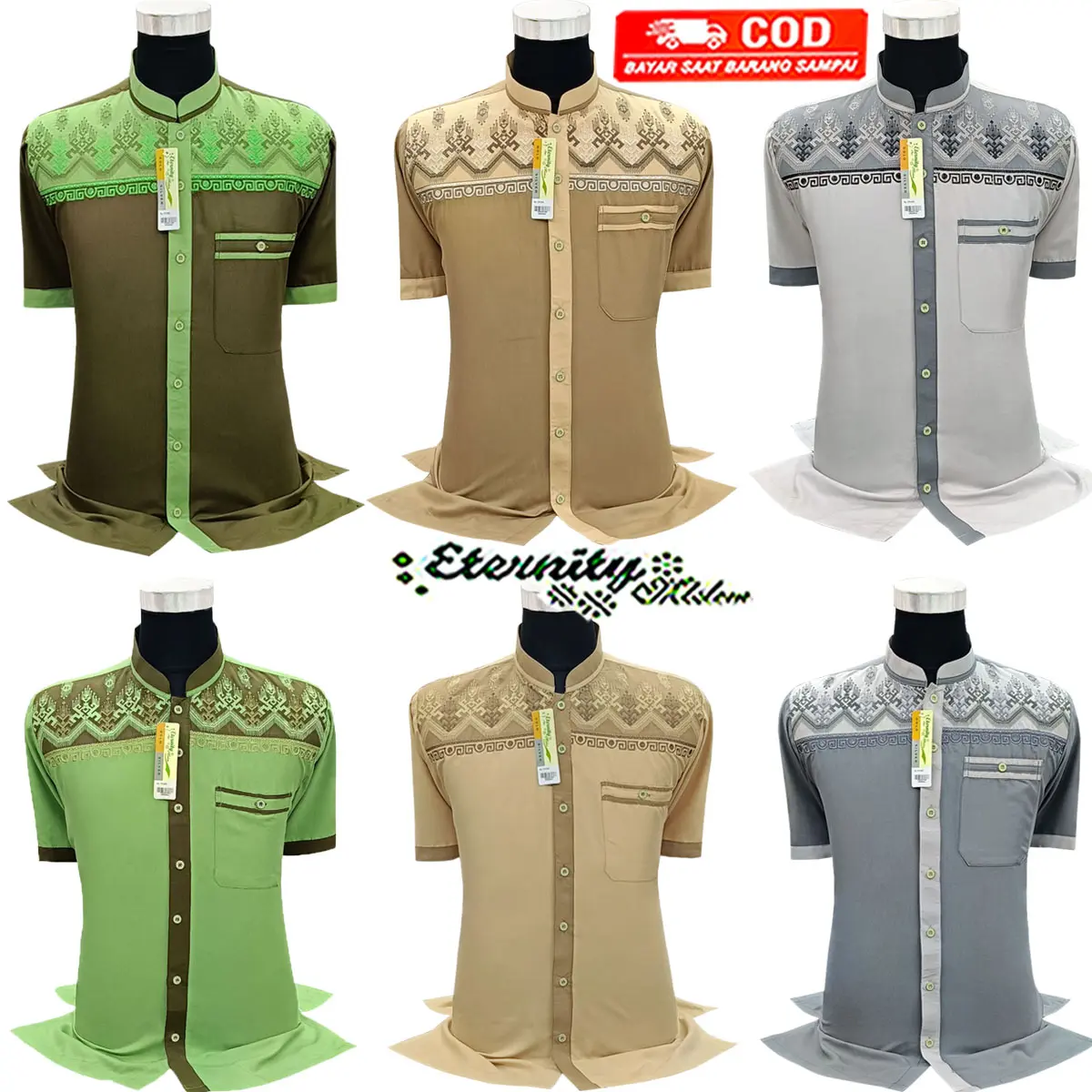 Eternity Moslem Baju Koko Pria Lengan Pendek Katun Muslim Dewasa  Atasan Motif koko  sage Baju Koko