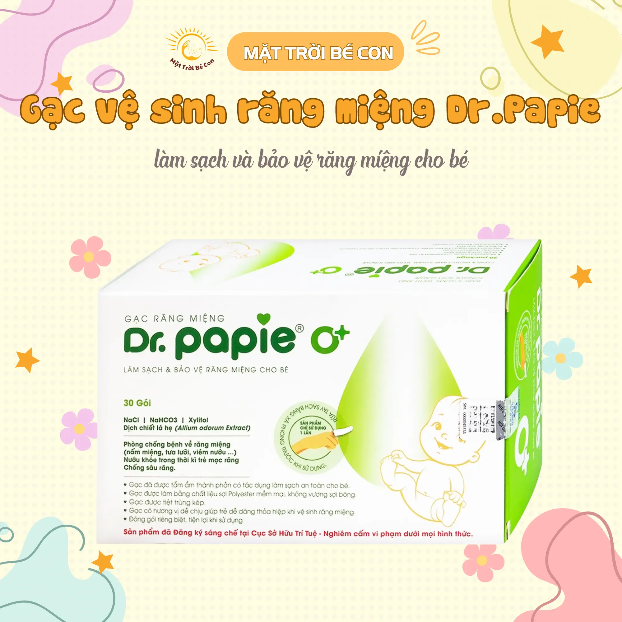 Gạc răng miệng Dr.Papie làm sạch và bảo vệ răng miệng cho bé (30 gói)
