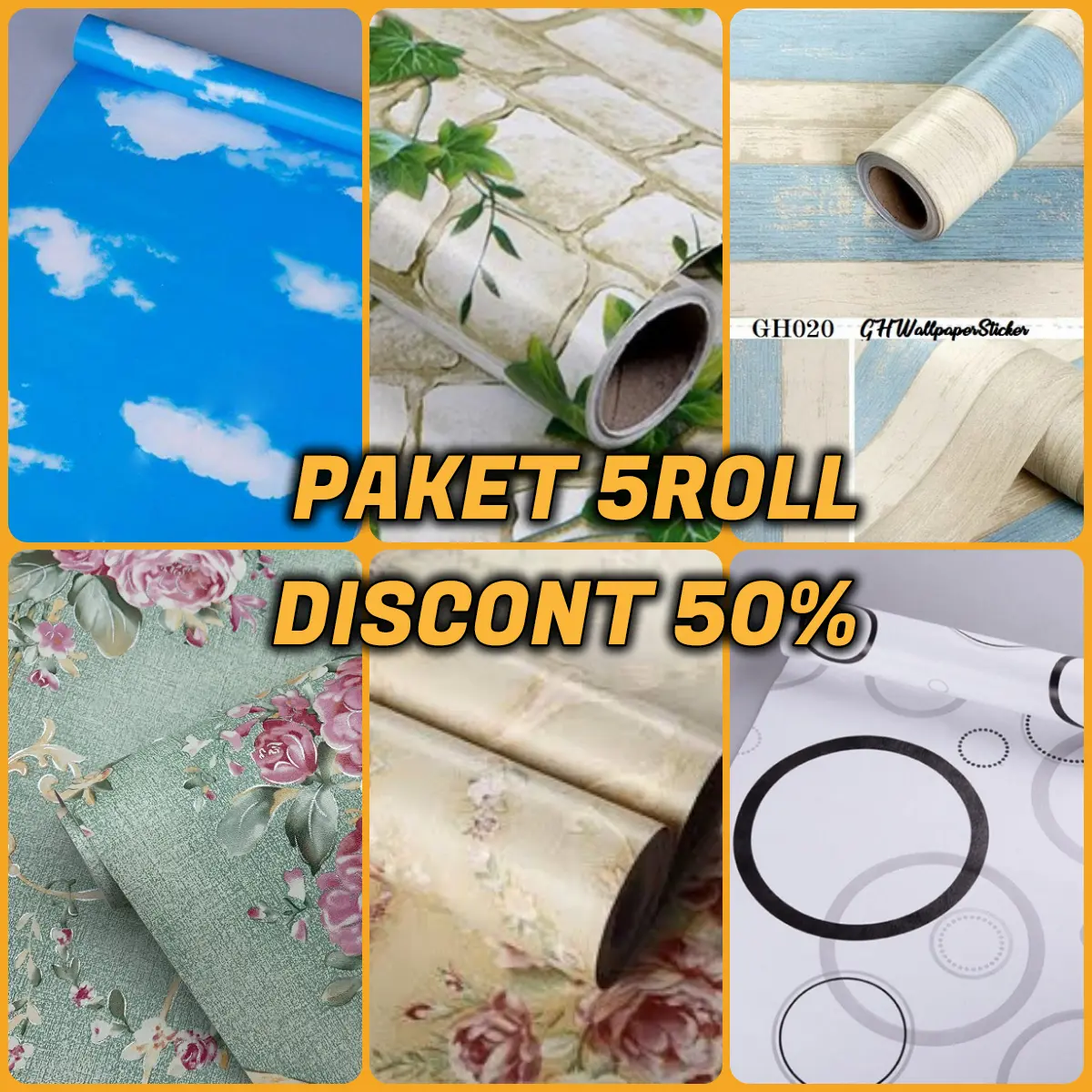 Terlaris ! Paket Wallpaper Dinding ( 5ROLL ) Wallstiker Premium Bahan PVC Best seller Motif all Modern Cocok Diruang Tamu Kamar Tidur Anak