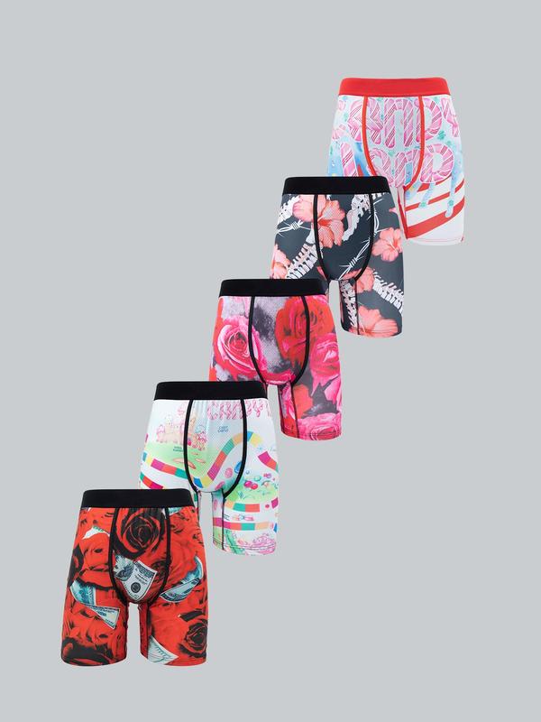 Men's All Over Print Boxer Brief, Casual Comfy Breathable Underwear for Daily Wear, Mens Underwear for All Seasons 1