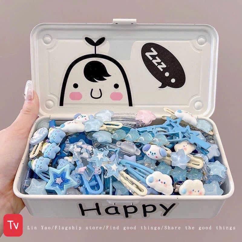 [ Ko kèm hộp ] Set 50 Kẹp Tóc màu Xanh.hồng  xinh xắn nhiều hình kute (  đóng túi mix mẫu) Women Nữ