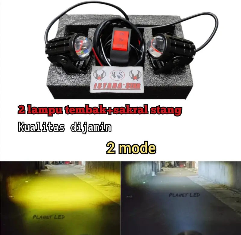 2 PCS Lampu tembak Laser LED D2 mini 2 warna High low putih kuning waterproof ring hitam Pluss saklar stang 0