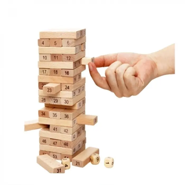 Mainan Balok Kayu Dadu Wiss Toy Tower Angka Black  54 Games
