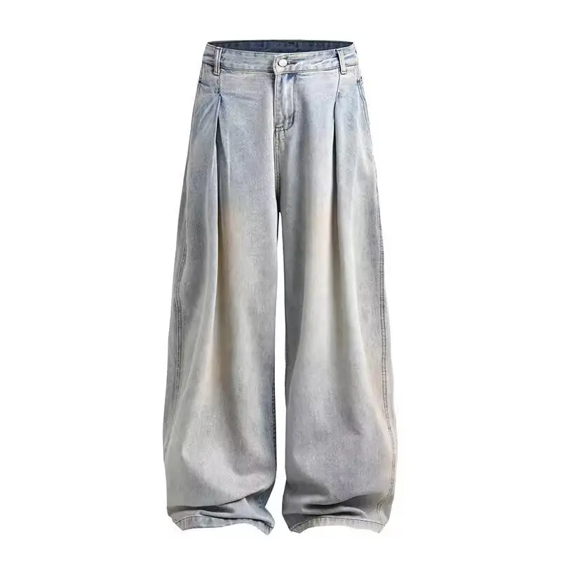 Quần Jean Giặt Màu Sáng, Quần Ống Rộng Thời Trang, Quần Ống Đứng Mỏng Mùa Hè, Quần Dài Sàn Xếp Ly Nhỏ
