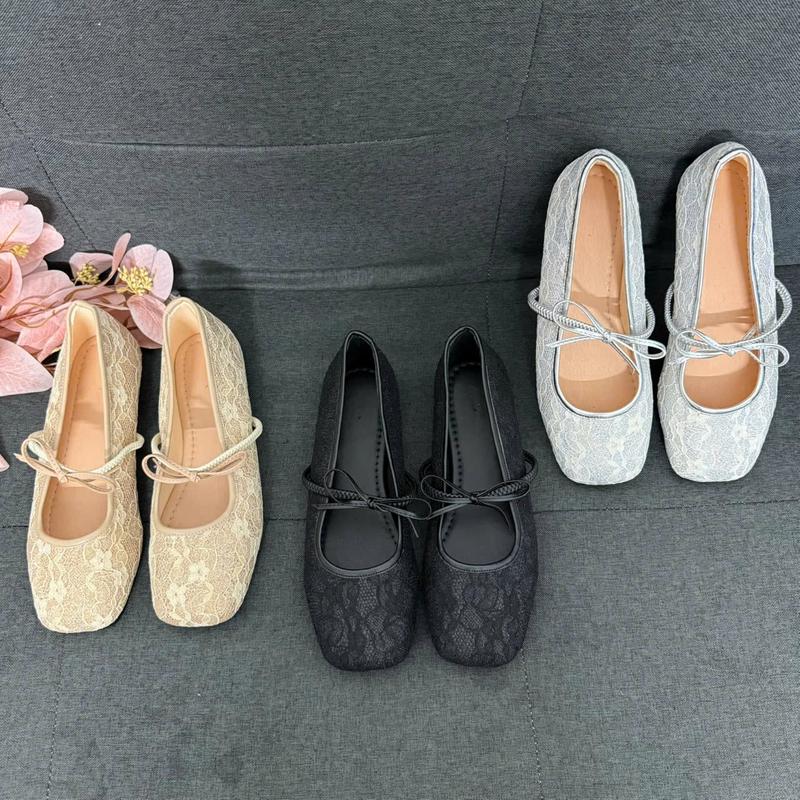 Giày búp bê Mary jane bigsize ren lưới thêu hoa dây thắt nơ chun bệt size 40-44