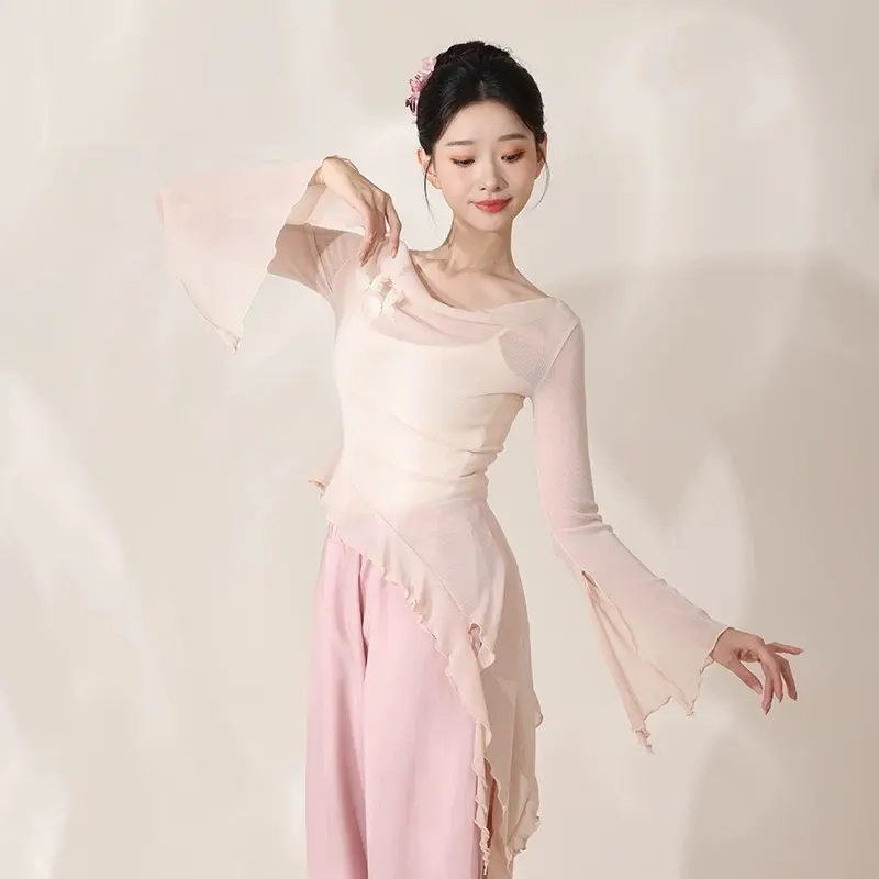 Trang Phục Khiêu Vũ Cổ Điển Yunsha Cổ Tích Vòng Cổ Vẫy Tay Áo Lưới Bướm, Dành Cho Nữ, Thích Hợp Cho Khiêu Vũ Hiện Đại Trung Quốc, Trang Phục Tập Luyện, Năm 2025