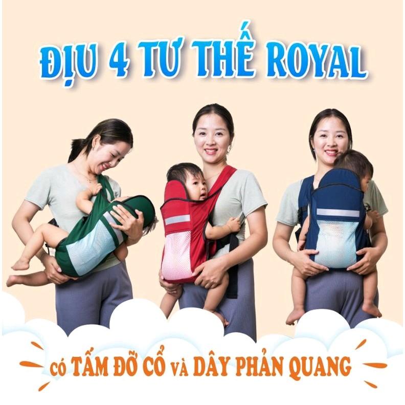  Địu em bé 4 tư thế có đỡ cổ đa năng gọn nhẹ  dây phản quang an toàn - Đai địu bé đi xe máy Royal 