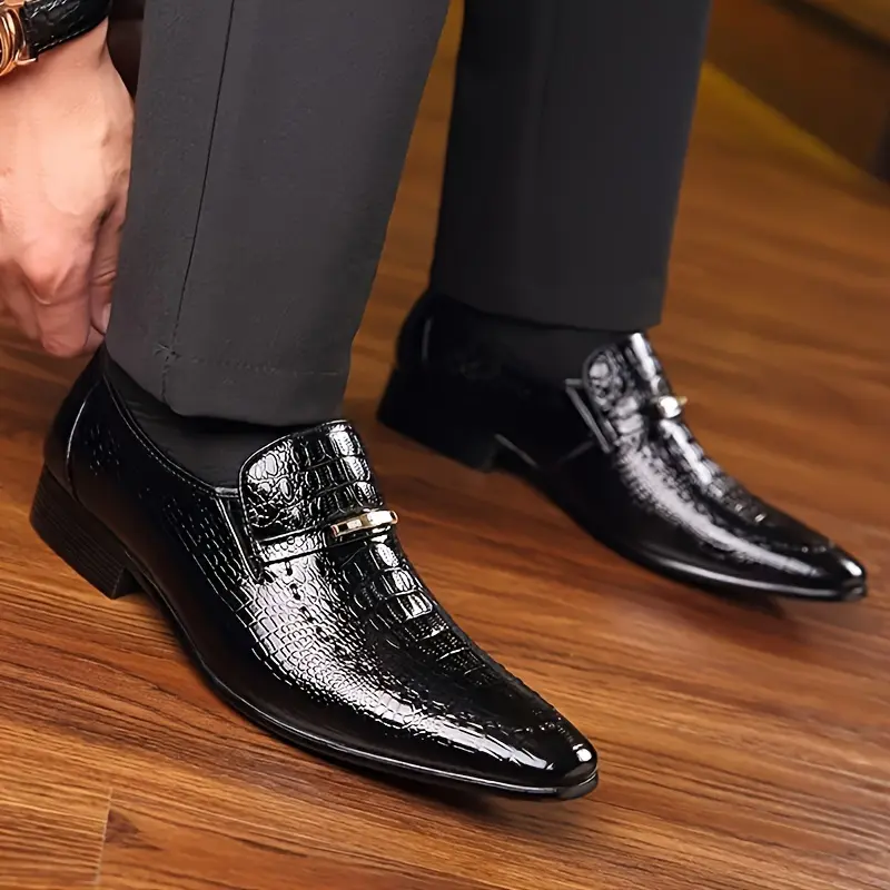 [Crocodile-Embossed] Men's Black Oxford Loafers |     Crocodile-Embossed Texture,-Tone Metallic |     Comfortable Rubber Sole |     Slip-On Dress Shoes |     Casual Business Formal Occasions 6