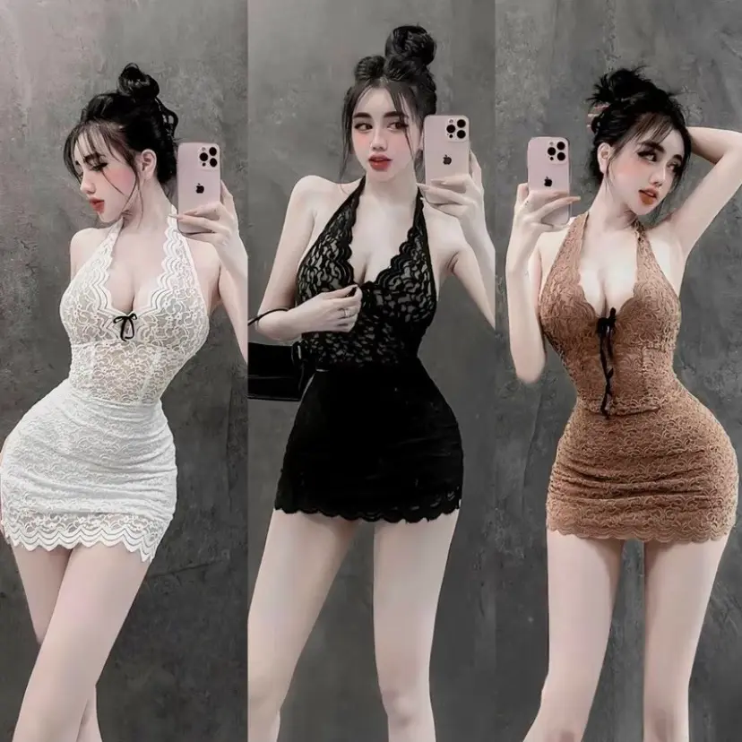 Set body ren cổ yếm đính nơ mix chân váy sang chảnh REN - Size S cho cân nặng 45-48kg