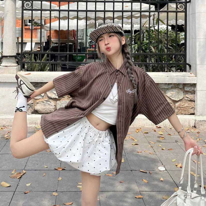  Somi tay lỡ unisex ORIGINAL Sọc  Nam nữ Unisex Áo Somi Form rộng style Ulzzang 