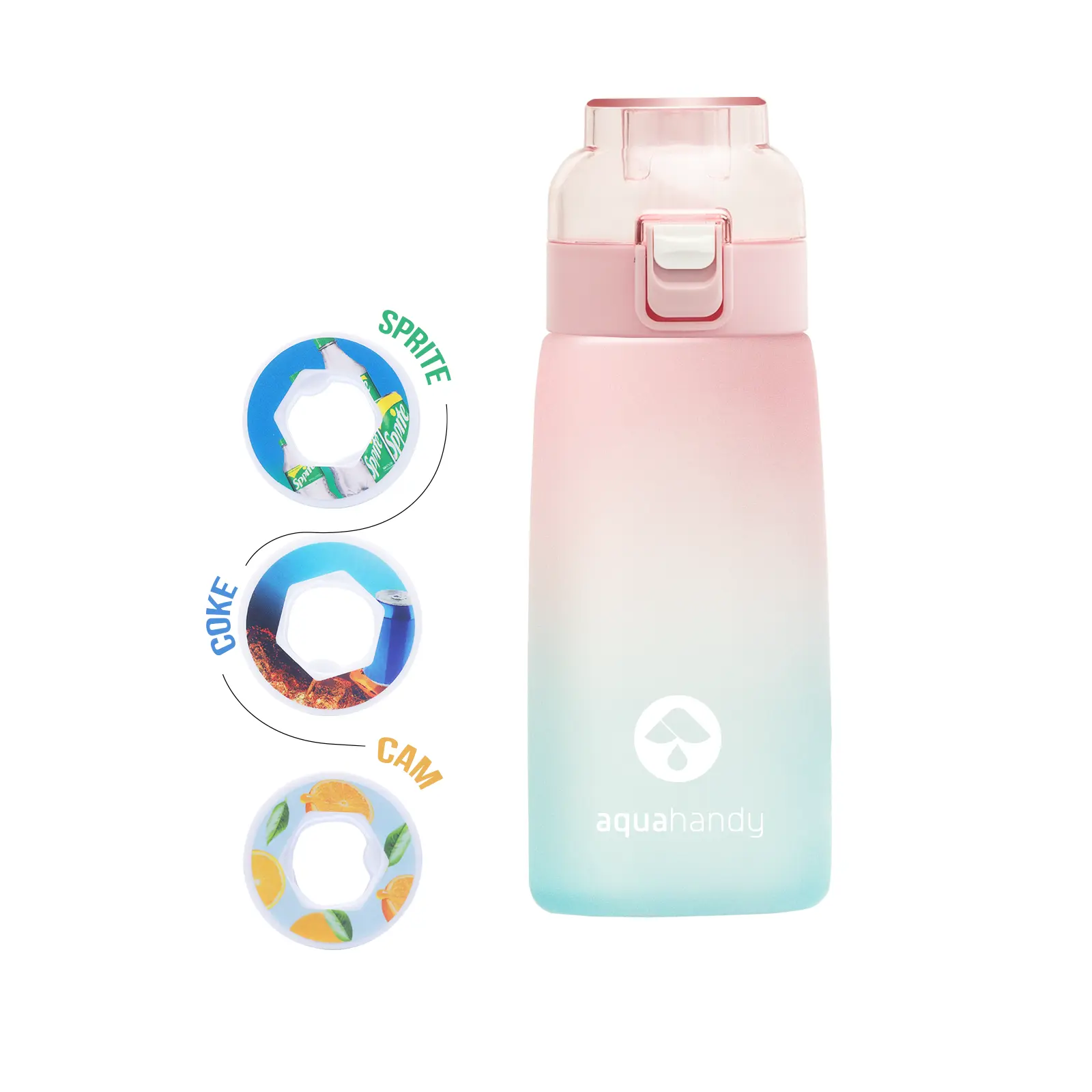 Air Water AquaHandy Bình nước màu hồng có hương vị trái cây tự nhiên 100% không đường không Calo Dung tích 600ML Aqua Handy chai nước