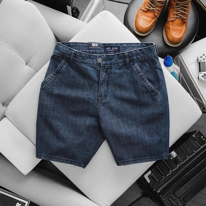 Quần short jean nam ống suông kiểu dáng trơn đơn giản màu xanh túi chéo jean mềm mịn